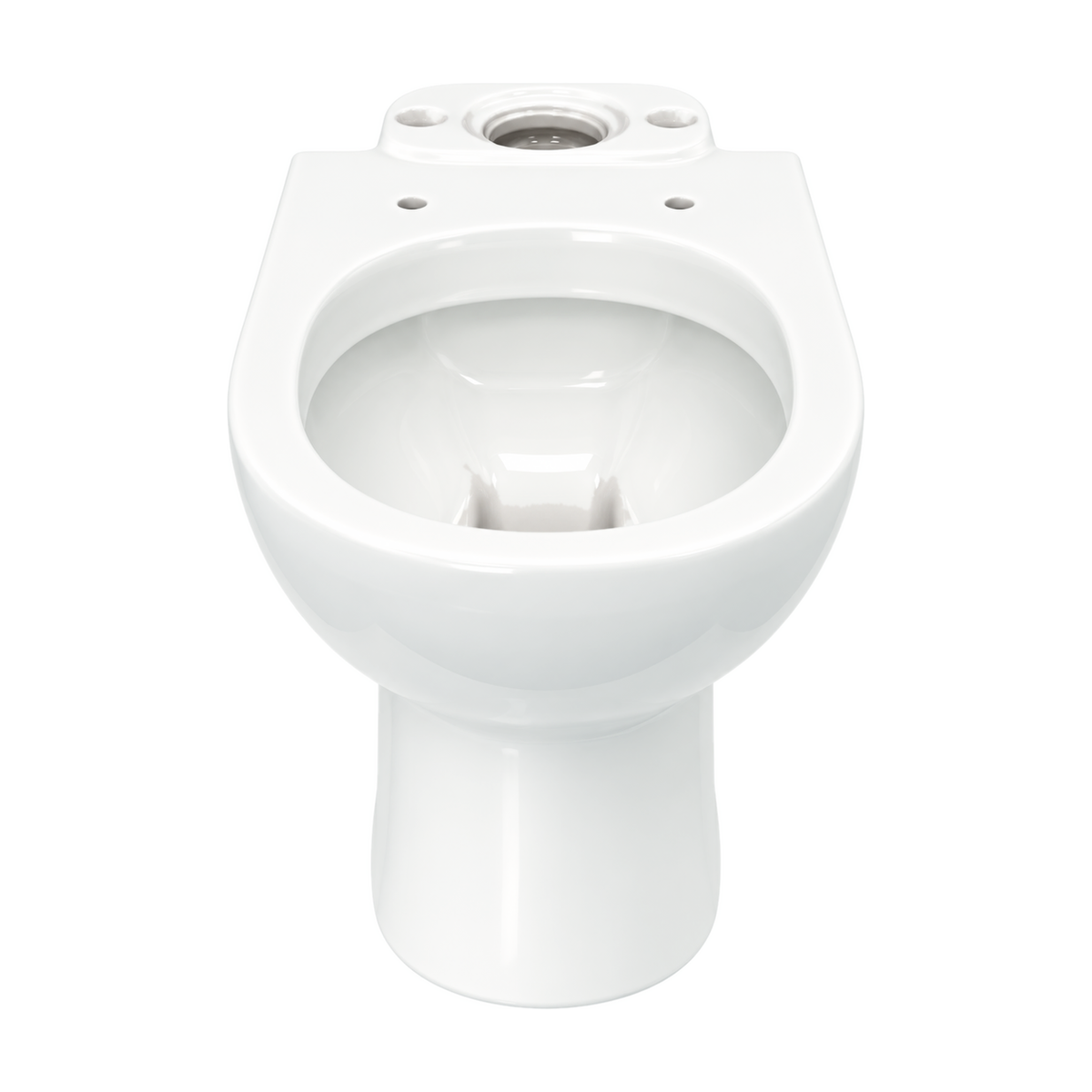 Taza de inodoro Opus Core en color Blanco, vista frontal con la repisa trasera y el agujero de entrada de agua