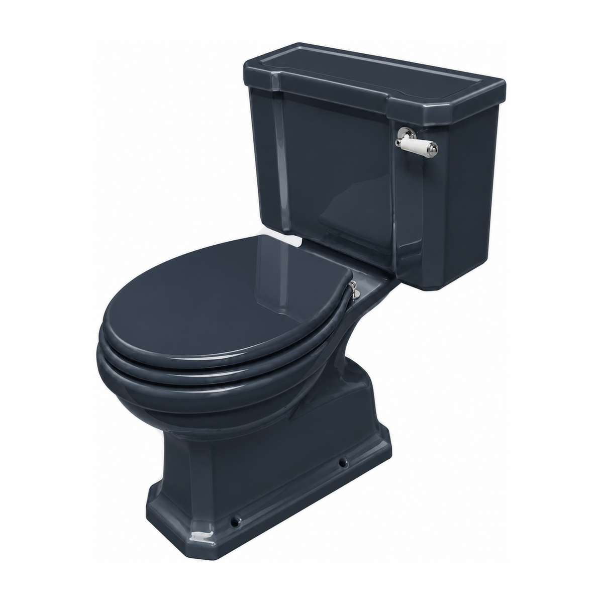 Inodoro completo Neoclásica en color Azul York con cisterna y asiento, vista de tres cuartos