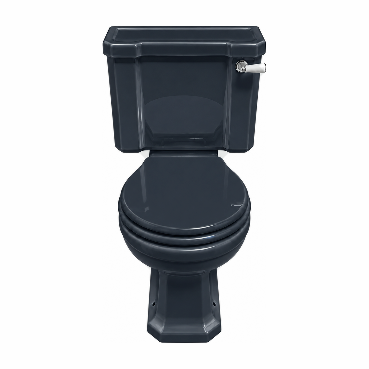 Inodoro completo Neoclásica en color Azul York con cisterna y asiento, vista frontal