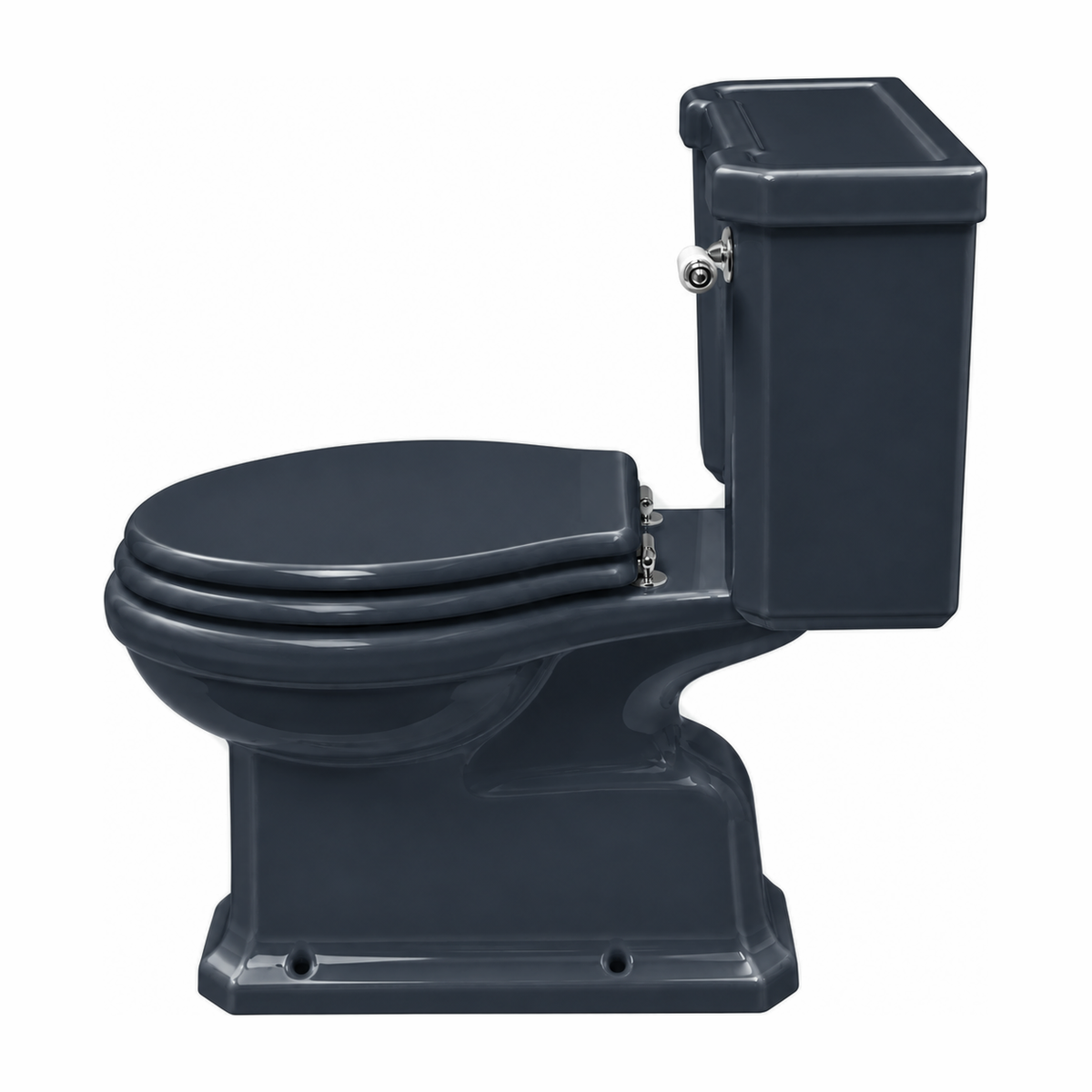 Inodoro completo Neoclásica en color Azul York con cisterna y asiento, vista lateral