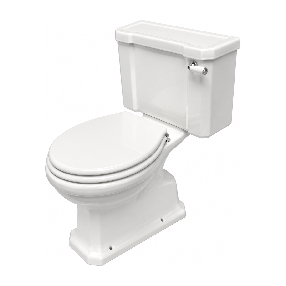 Inodoro completo Neoclásica en color Blanco con cisterna y asiento, vista de tres cuartos