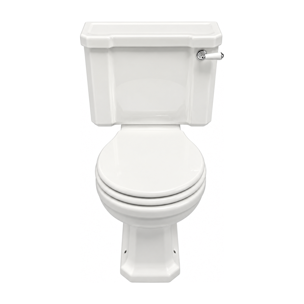 Inodoro completo Neoclásica en color Blanco con cisterna y asiento, vista frontal