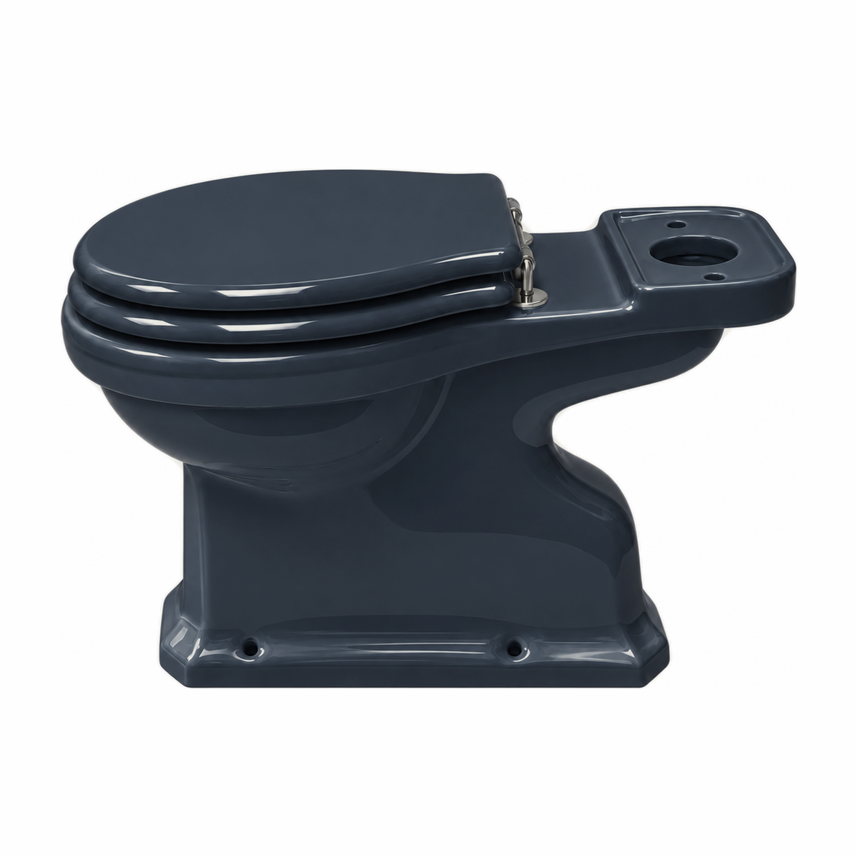 Taza de inodoro Neoclásica en color Azul York con asiento, vista lateral