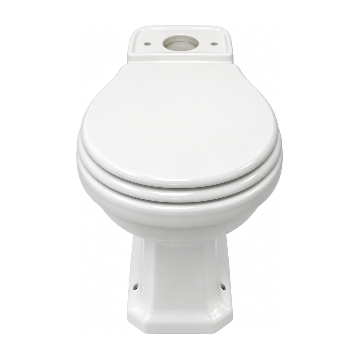 Taza de inodoro Neoclásica en color Blanco con asiento, vista frontal