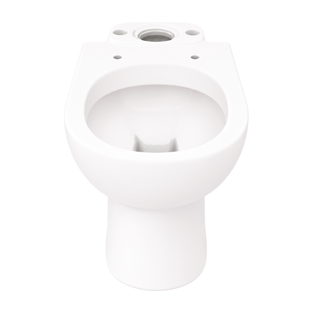 Taza de inodoro Opus Core en color Blanco Ártico Mate, vista frontal con la repisa trasera y el agujero de entrada de agua
