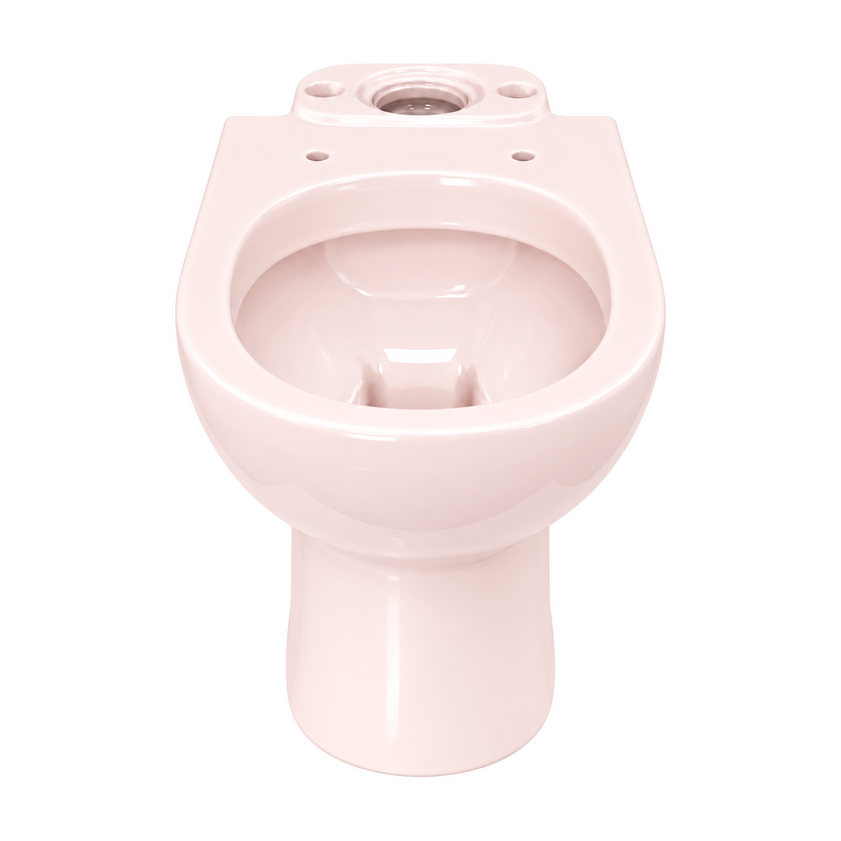 Taza de inodoro Opus Core en color Rosa Perola, vista frontal con la repisa trasera y el agujero de entrada de agua