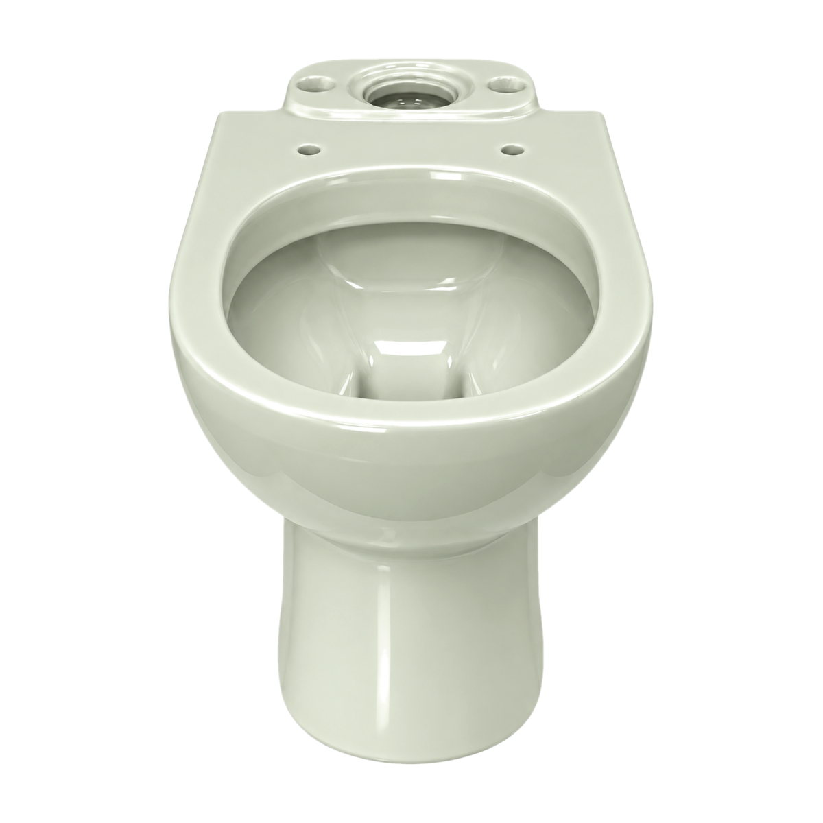 Taza de inodoro Opus Core en color Verde Salsa, vista frontal con la repisa trasera y el agujero de entrada de agua